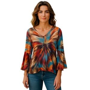 Opera Dynamic Red and Blue Asymmetrical Blouse